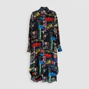 Vintage 90s Y2K Graphic Tokyo NYC Long Shirt Dress Oversized L